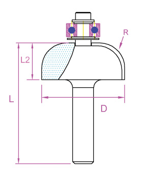 Fraise à gorge avec guide D 31,7 mm, L 45,4 mm, L2 13,4 mm  