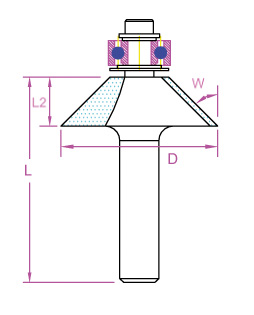 Fraise à chanfreiner avec guide D 32 mm, L 44,8 mm, L2 13 mm  