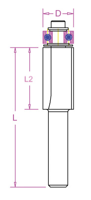 Fraise d'affleureuse droite avec guide D 12,7 mm, L 58 mm, L2 26 mm  