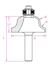Fraise A pour moulures décoratives avec guide D 31,7 mm, L 44,8 mm, L2 13 mm  
