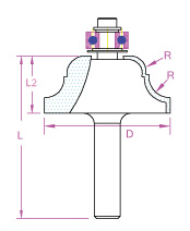 Fraise B pour moulures décoratives avec guide D 38,1 mm, L 49,3 mm, L2 17,5 mm  