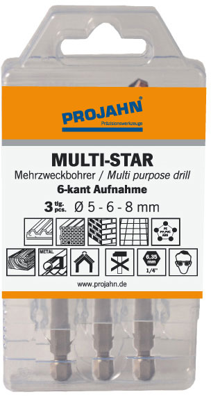 Jeu de forets multi-usages MULTI-STAR Emmanchement 6 pans 6,35 mm (1/4") 3 pcs 
