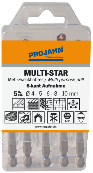 Jeu de forets multi-usages MULTI-STAR Emmanchement 6 pans 6,35 mm (1/4") 5 pcs 