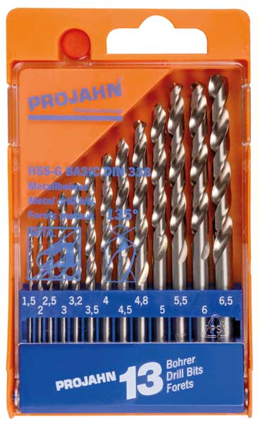 Coffret de forets BASIC DIN 338 HSS-Co 5% 13 forets 1,5 - 6,5 mm par 0,5 mm + 3,2 + 4,8 mm 